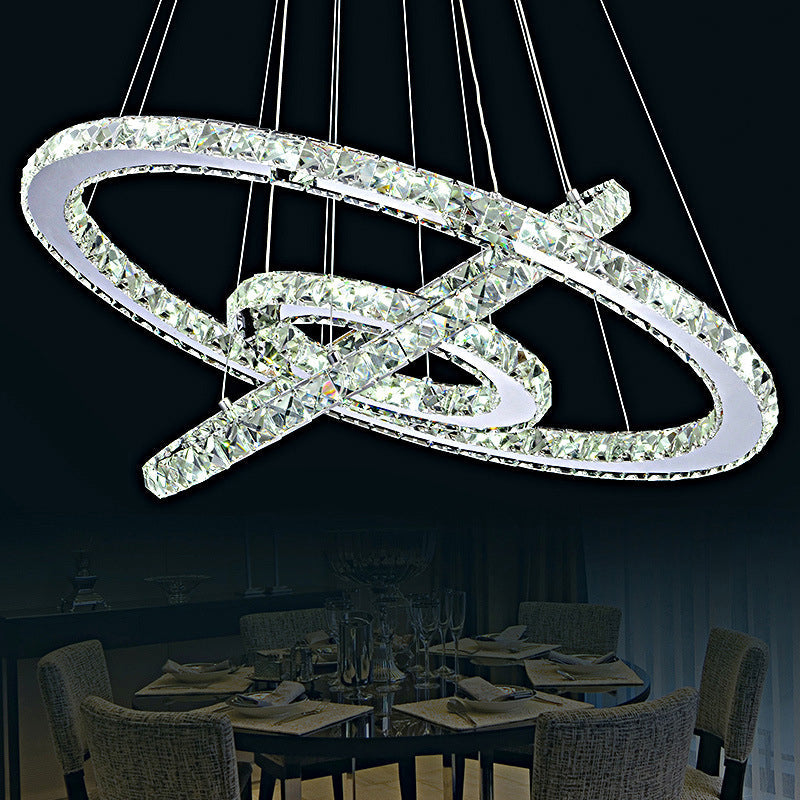 Faceted Crystal Circle LED Pendant Lighting Simplicity Stainless Steel Chandelier for Dining Room Clearhalo 'Ceiling Lights' 'Chandeliers' Lighting' 2618569