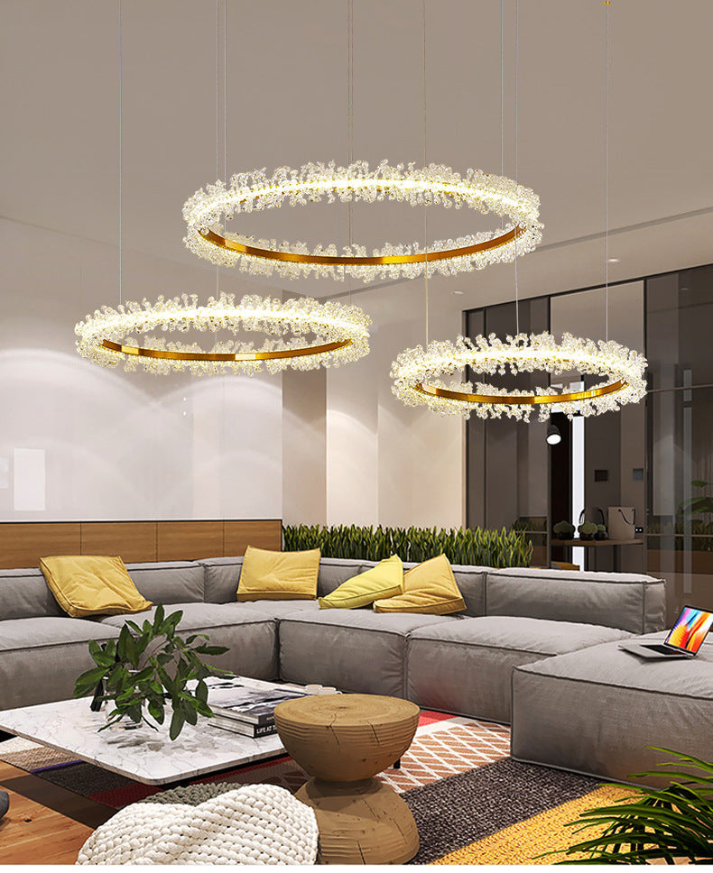 Simple Stylish Ring Pendant Chandelier Flower Crystal Living Room LED Hanging Light in Gold Clearhalo 'Ceiling Lights' 'Chandeliers' Lighting' 2618591