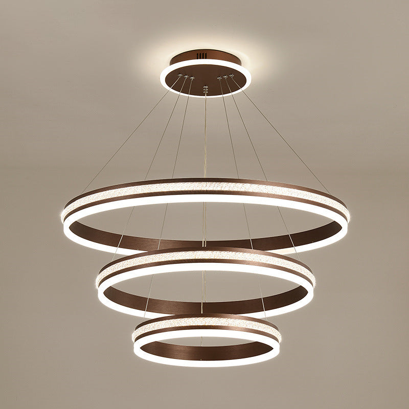 Minimalist Style Tiers Chandelier Lighting Acrylic Parlor LED Ring Suspension Light Fixture Coffee 16