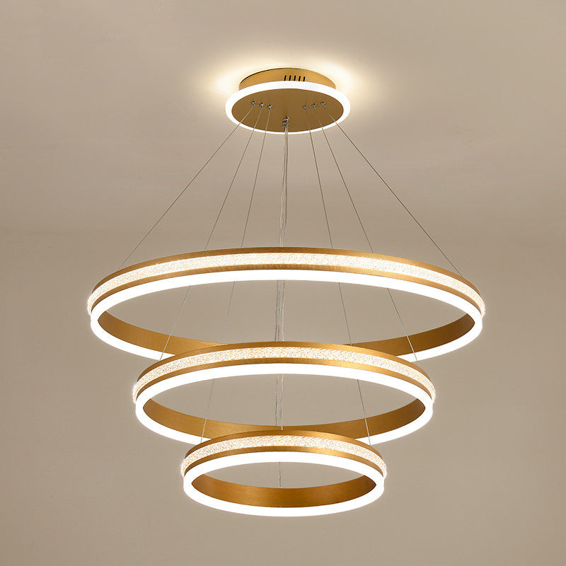 Minimalist Style Tiers Chandelier Lighting Acrylic Parlor LED Ring Suspension Light Fixture Gold 16