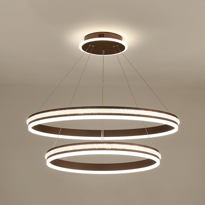 Minimalist Style Tiers Chandelier Lighting Acrylic Parlor LED Ring Suspension Light Fixture Coffee 24