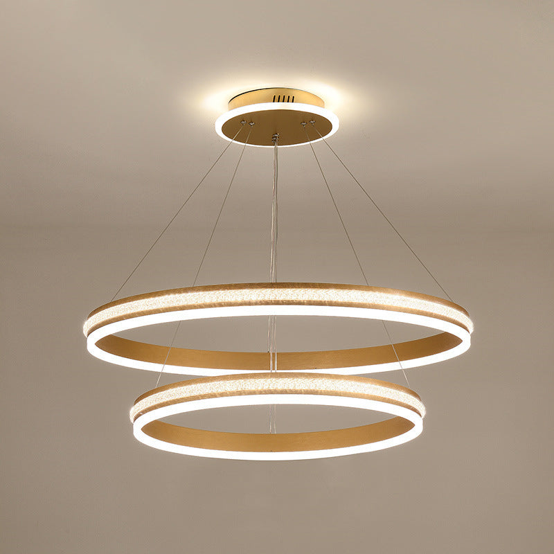 Minimalist Style Tiers Chandelier Lighting Acrylic Parlor LED Ring Suspension Light Fixture Gold 24