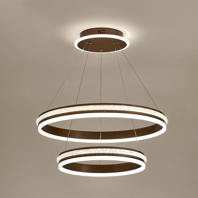 Minimalist Style Tiers Chandelier Lighting Acrylic Parlor LED Ring Suspension Light Fixture Coffee 16