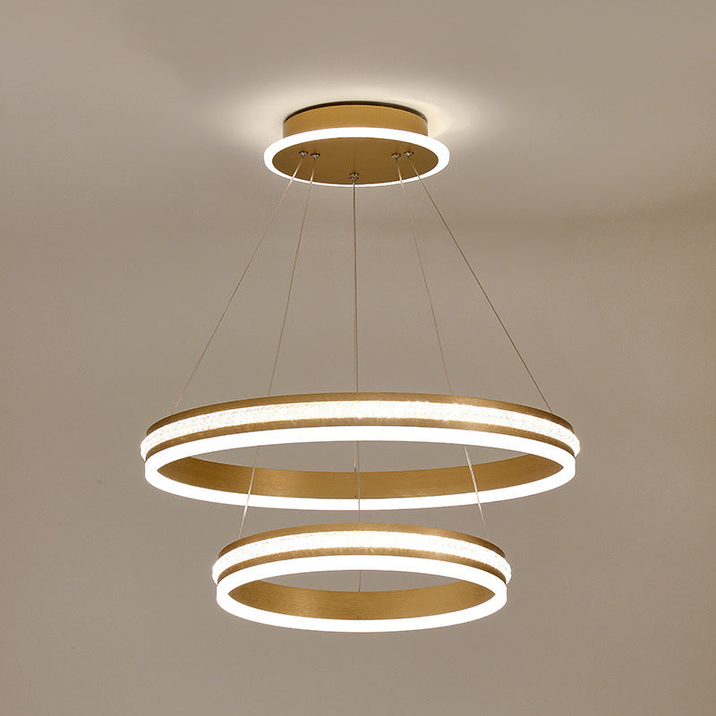 Minimalist Style Tiers Chandelier Lighting Acrylic Parlor LED Ring Suspension Light Fixture Gold 16