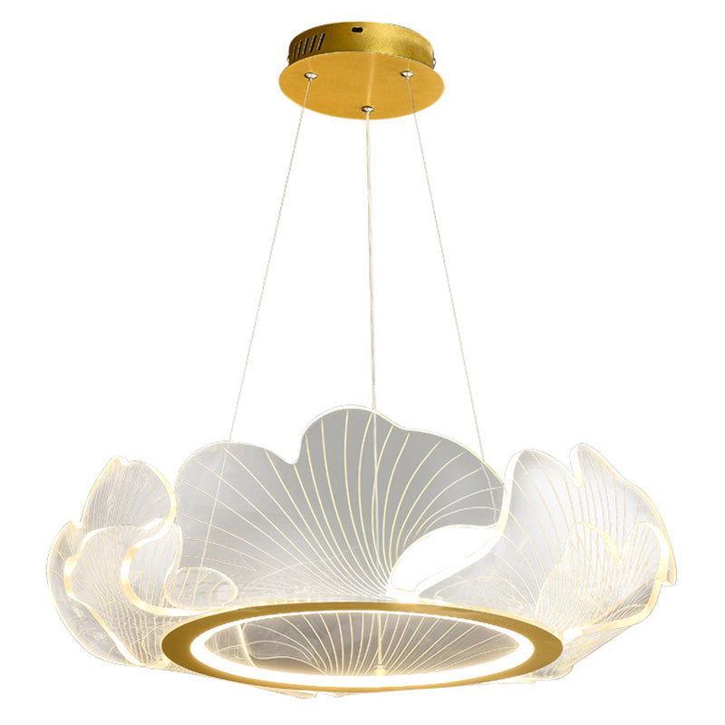 Acrylic Leaf LED Chandelier Light Simplicity Gold Finish Pendant Light for Dining Room Gold Clearhalo 'Ceiling Lights' 'Chandeliers' Lighting' 2618620