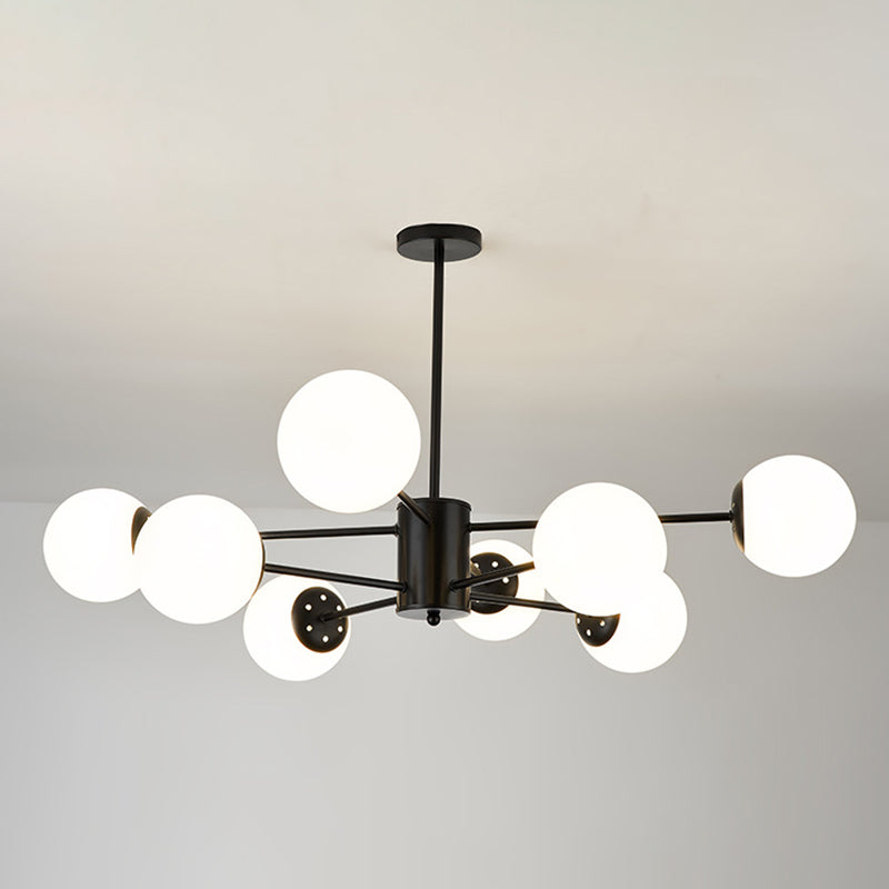 Modern Minimalistic Ball Chandelier Opal Glass Living Room Ceiling Suspension Lamp 8 Black Clearhalo 'Ceiling Lights' 'Chandeliers' Lighting' 2618739