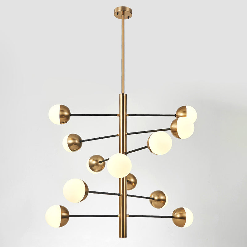 Gold Vertical Pendant Chandelier Postmodern Opal Ball Glass Hanging Light for Dining Room 12 Gold Clearhalo 'Ceiling Lights' 'Chandeliers' Lighting' 2618750