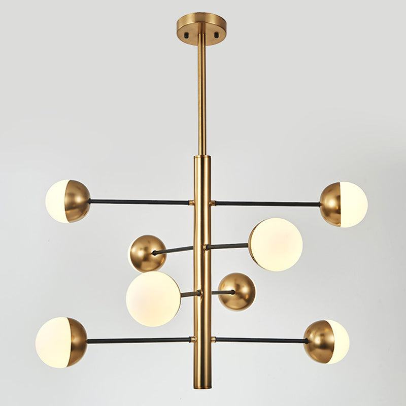 Gold Vertical Pendant Chandelier Postmodern Opal Ball Glass Hanging Light for Dining Room 8 Gold Clearhalo 'Ceiling Lights' 'Chandeliers' Lighting' 2618753