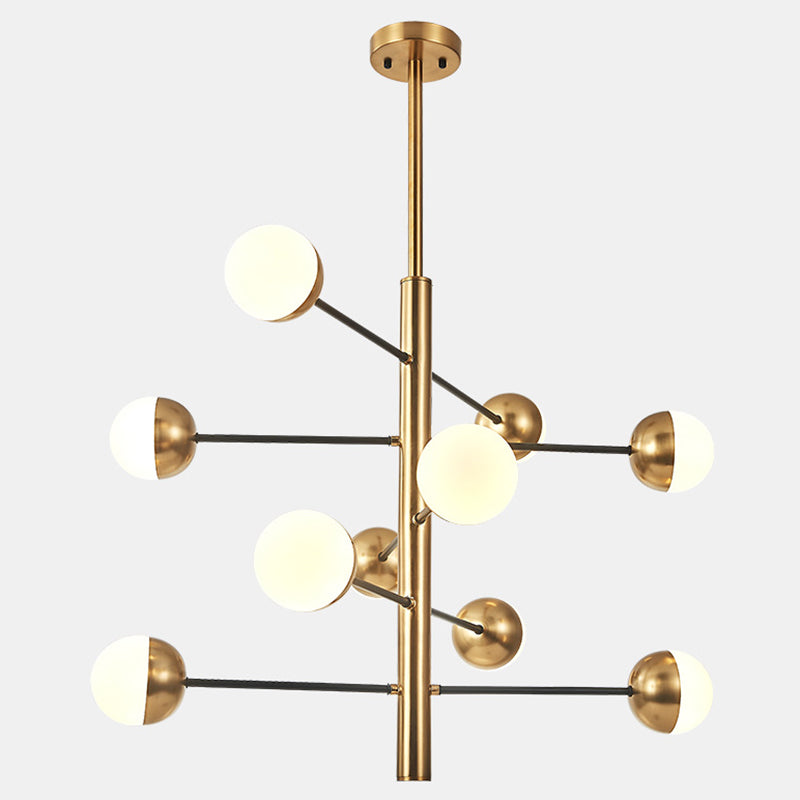 Gold Vertical Pendant Chandelier Postmodern Opal Ball Glass Hanging Light for Dining Room Clearhalo 'Ceiling Lights' 'Chandeliers' Lighting' 2618757