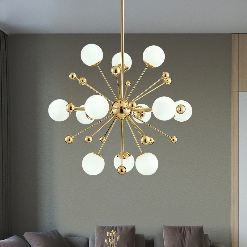 Golden Dandelion Chandelier Minimalist 12-Light Cream Glass Pendant Light for Living Room Clearhalo 'Ceiling Lights' 'Chandeliers' Lighting' 2618771