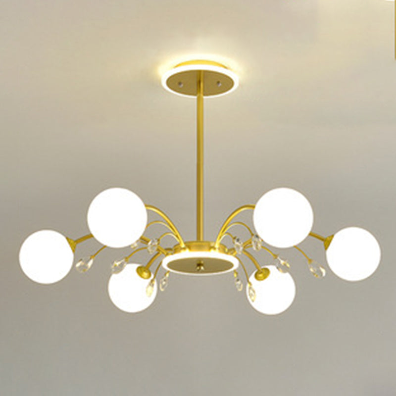 Contemporary Modo Chandelier Lighting Opal Frosted Glass Sitting Room Ceiling Hang Light 6 Gold Round Clearhalo 'Ceiling Lights' 'Chandeliers' Lighting' 2618804