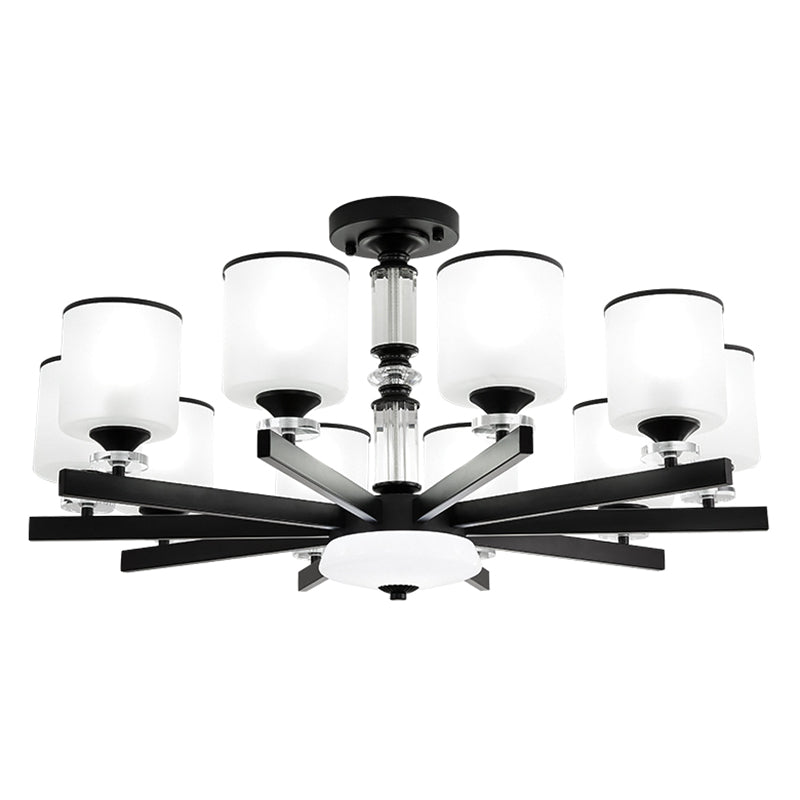 Milky Glass Cup Chandelier Modern Style Black Finish Hanging Light for Living Room Clearhalo 'Ceiling Lights' 'Chandeliers' Lighting' 2618845