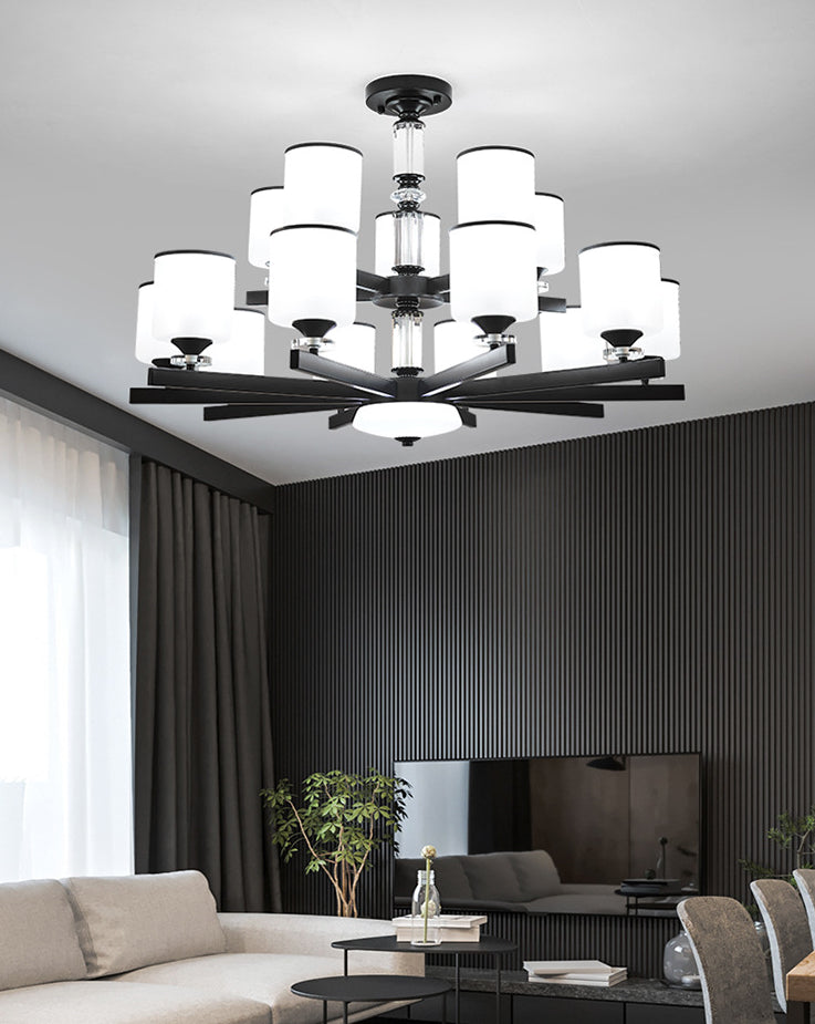 Milky Glass Cup Chandelier Modern Style Black Finish Hanging Light for Living Room Clearhalo 'Ceiling Lights' 'Chandeliers' Lighting' 2618850