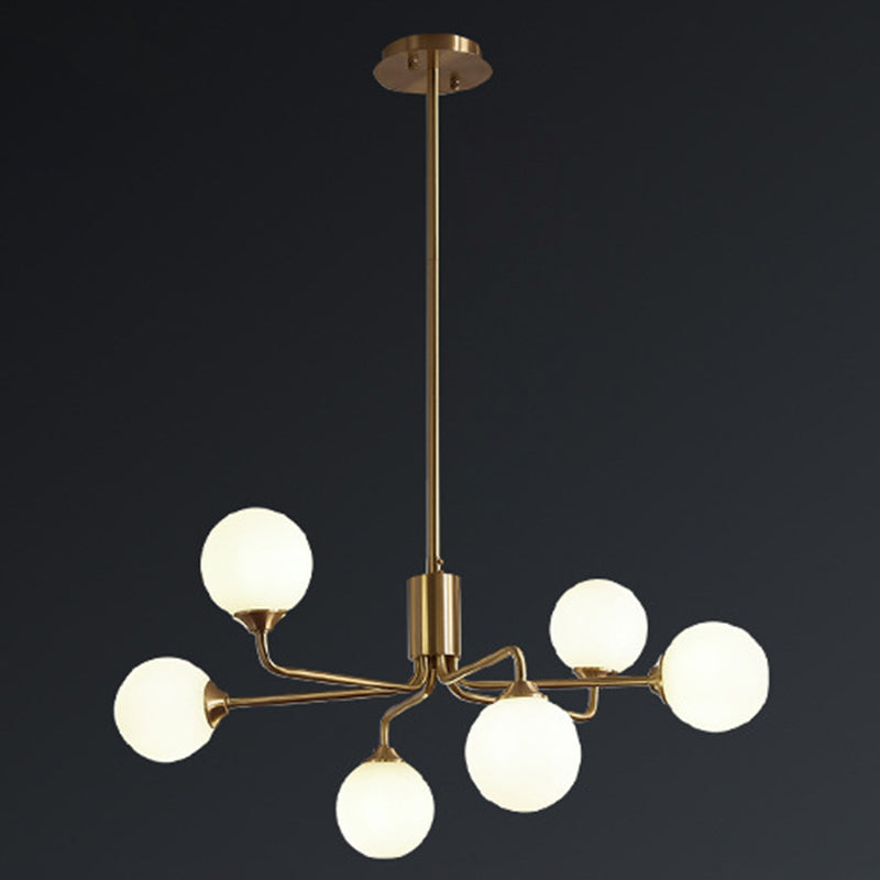 Modos Chandelier Lighting Fixture Simplicity White Glass Brass Finish Ceiling Light for Living Room 6 Brass Clearhalo 'Ceiling Lights' 'Chandeliers' Lighting' 2618870