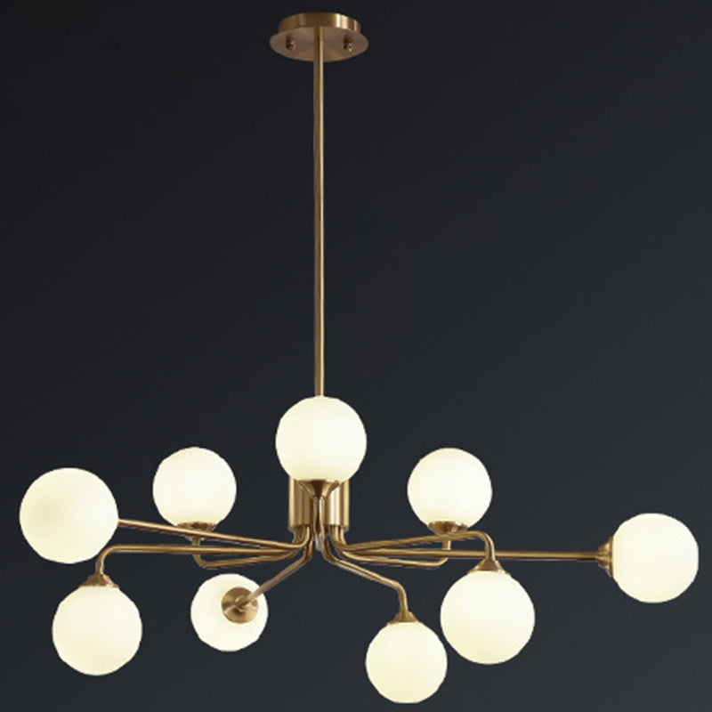 Modos Chandelier Lighting Fixture Simplicity White Glass Brass Finish Ceiling Light for Living Room 9 Brass Clearhalo 'Ceiling Lights' 'Chandeliers' Lighting' 2618873