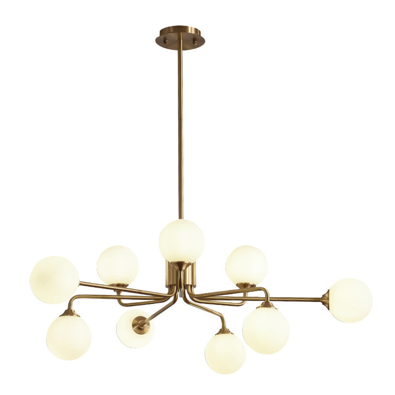 Modos Chandelier Lighting Fixture Simplicity White Glass Brass Finish Ceiling Light for Living Room Clearhalo 'Ceiling Lights' 'Chandeliers' Lighting' 2618876