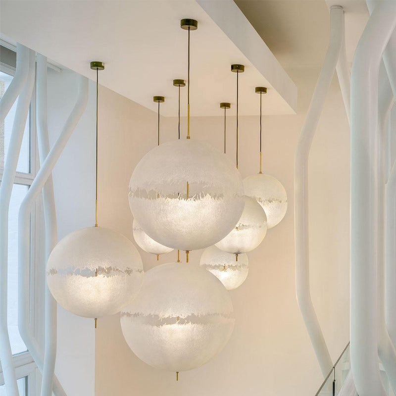 White Moon Sphere Suspension Light Decorative 1 Head Resin Chandelier for Hallway Clearhalo 'Ceiling Lights' 'Chandeliers' Lighting' options 2619011