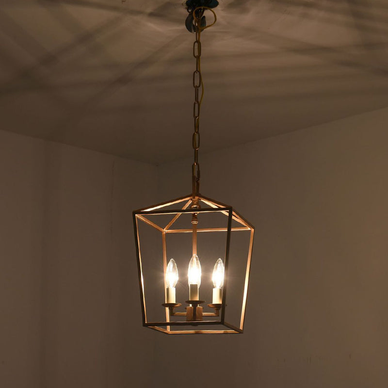 4-Light Cage Pendant Lighting Industrial Metal Hanging Chandelier with Candle Design Clearhalo 'Ceiling Lights' 'Chandeliers' Lighting' options 2619041