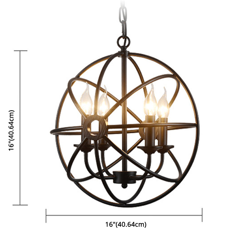 4 Lights Metal Caged Pendant Industrial Interlinked Rings Living Room Chandelier Light Clearhalo 'Ceiling Lights' 'Chandeliers' Lighting' options 2619049