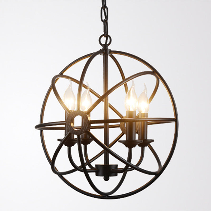 4 Lights Metal Caged Pendant Industrial Interlinked Rings Living Room Chandelier Light Clearhalo 'Ceiling Lights' 'Chandeliers' Lighting' options 2619050