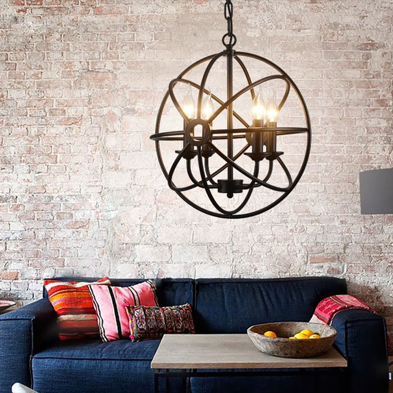 4 Lights Metal Caged Pendant Industrial Interlinked Rings Living Room Chandelier Light Clearhalo 'Ceiling Lights' 'Chandeliers' Lighting' options 2619053