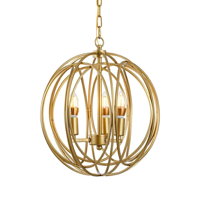 Antique Style Globe Chandelier Metal Suspension Light Fixture in Gold for Hallway Clearhalo 'Ceiling Lights' 'Chandeliers' Lighting' options 2619060