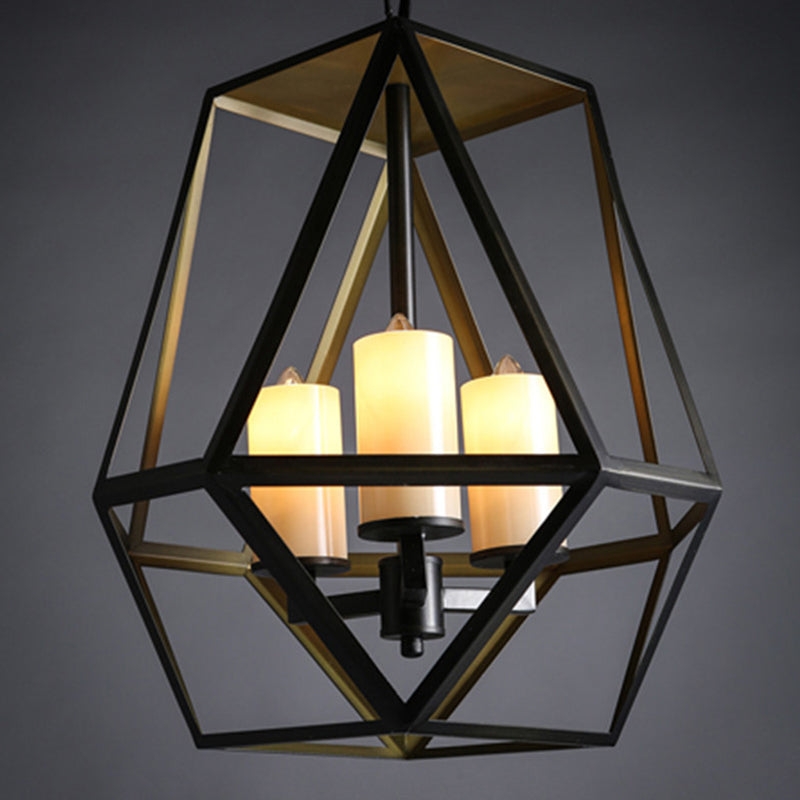 Metal Black Finish Chandelier Caged Country Style Suspension Light with Faux Candles 3 Black Clearhalo 'Ceiling Lights' 'Chandeliers' Lighting' 2619078