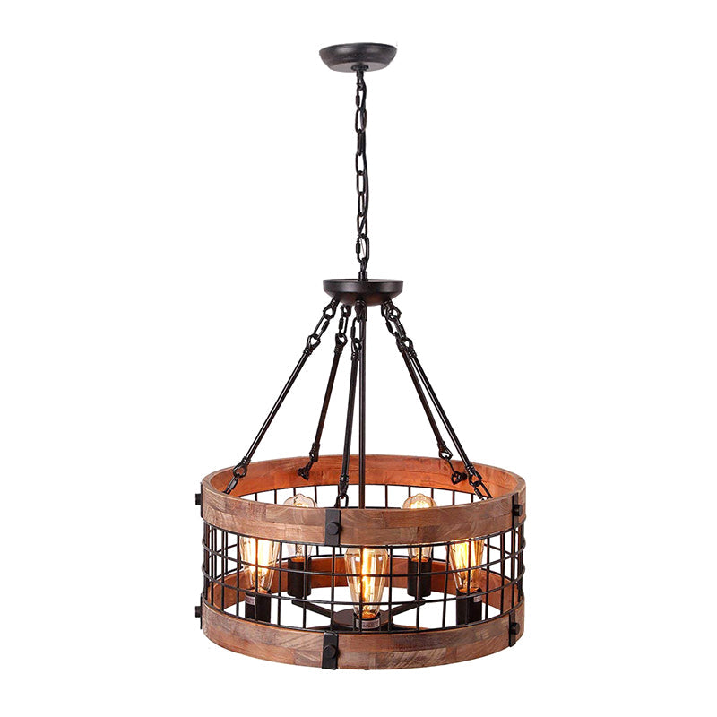 Brown Grid Cage Drum Chandelier Rustic Metal Dining Room Suspension Pendant Light Clearhalo 'Ceiling Lights' 'Chandeliers' Lighting' 2619092