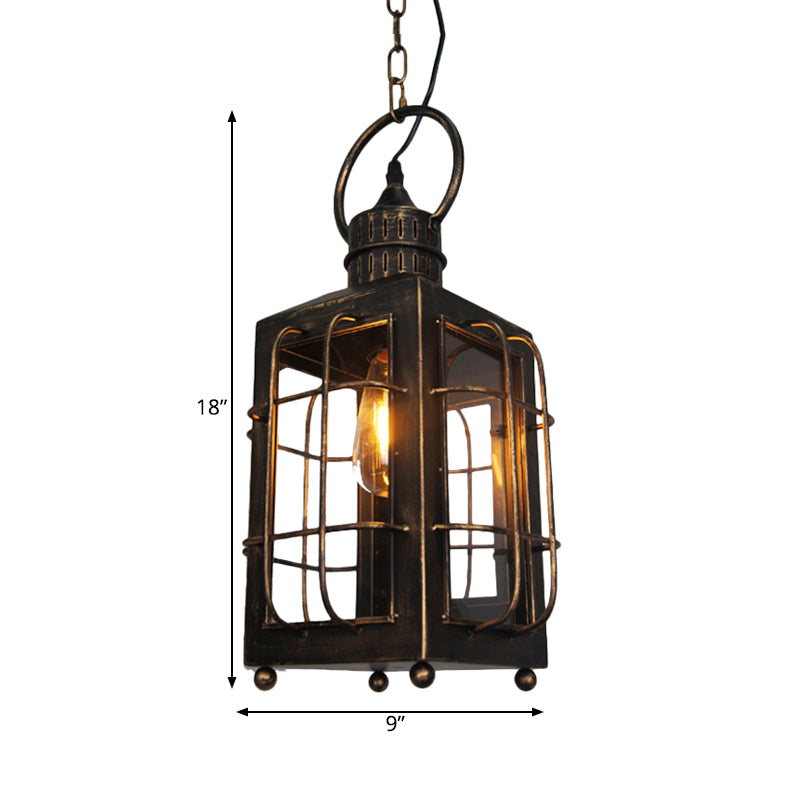 Traditional Lantern Hanging Ceiling Light 1 Light Metal Pendant Lamp in Rust for Indoor Clearhalo 'Ceiling Lights' 'Pendant Lights' 'Pendants' Lighting' 262339