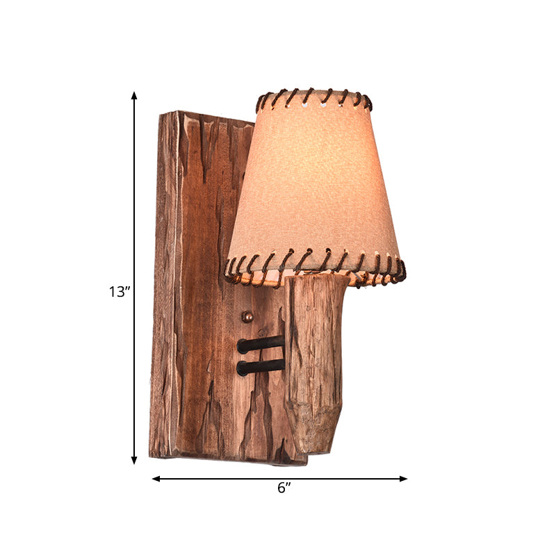 Vintage Tapered Sconce Light 1/2 Lights Fabric Wall Mounted Lighting in Wood for Dining Room Clearhalo 'Wall Lamps & Sconces' 'Wall Lights' Lighting' 262360
