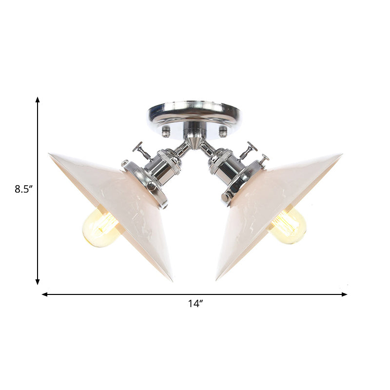 Warehouse Style Flared Semi Mount Lighting Iron 2 Bulbs Indoor Semi Flush Ceiling Light in Black/Bronze Clearhalo 'Ceiling Lights' 'Close To Ceiling Lights' 'Close to ceiling' 'Semi-flushmount' Lighting' 262502