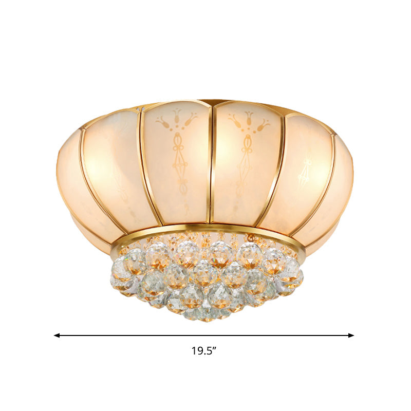 Traditional Bowl Shape Glass Flush Lamp 6 Lights White Ceiling Light Fixture with Crystal Ball Clearhalo 'Ceiling Lights' 'Close To Ceiling Lights' 'Close to ceiling' 'Flush mount' Lighting' 262613