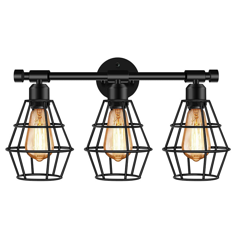 Cage Shade Vanity Wall Light Retro Industrial Style Metal 3 Light Vanity Light Clearhalo 'Vanity Lights' 'Wall Lights' Lighting' 2627456