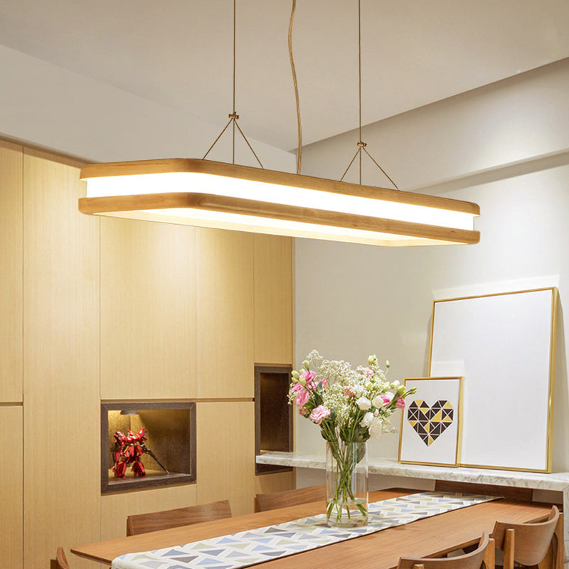 Wood Rectangular Hanging Island Lamp Minimalist LED Acrylic Ceiling Suspension Lamp for Dinner Clearhalo 'Ceiling Lights' 'Island Lights' 'Lighting' 2628233