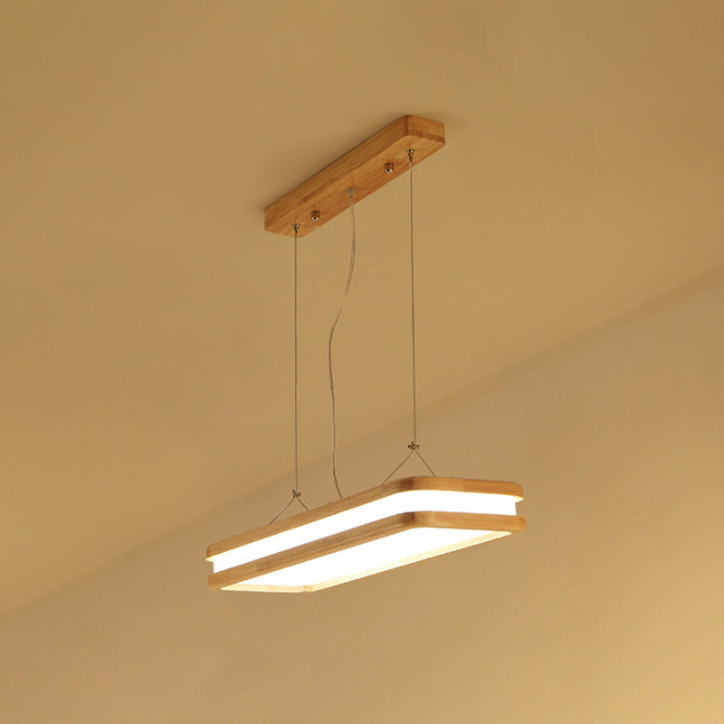 Wood Rectangular Hanging Island Lamp Minimalist LED Acrylic Ceiling Suspension Lamp for Dinner Wood 23.5