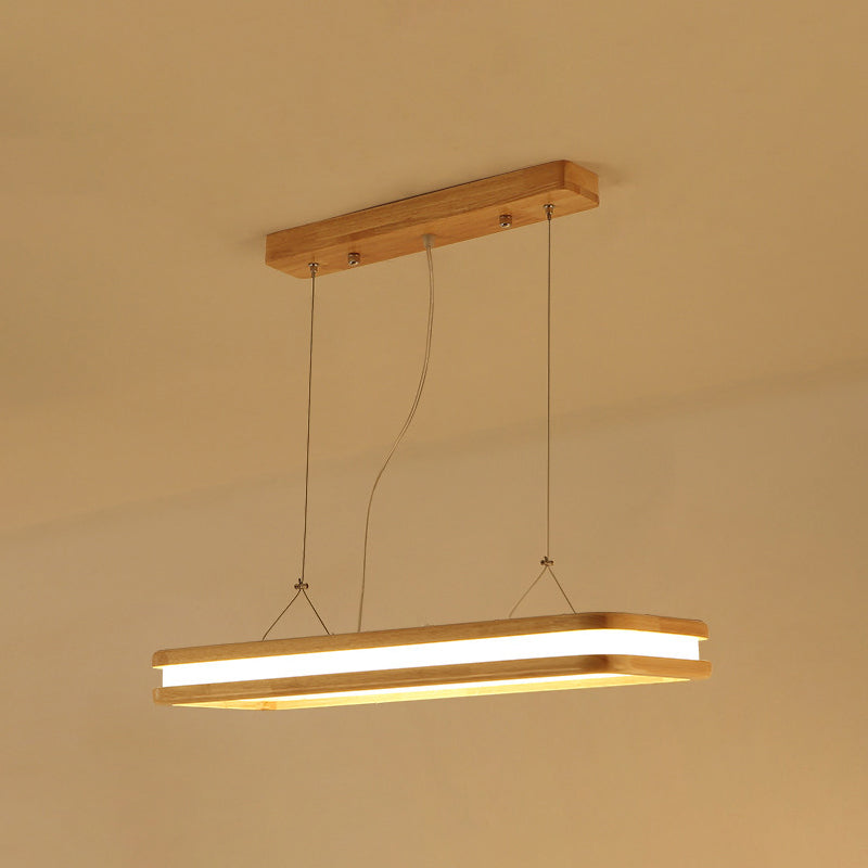 Wood Rectangular Hanging Island Lamp Minimalist LED Acrylic Ceiling Suspension Lamp for Dinner Wood 35.5