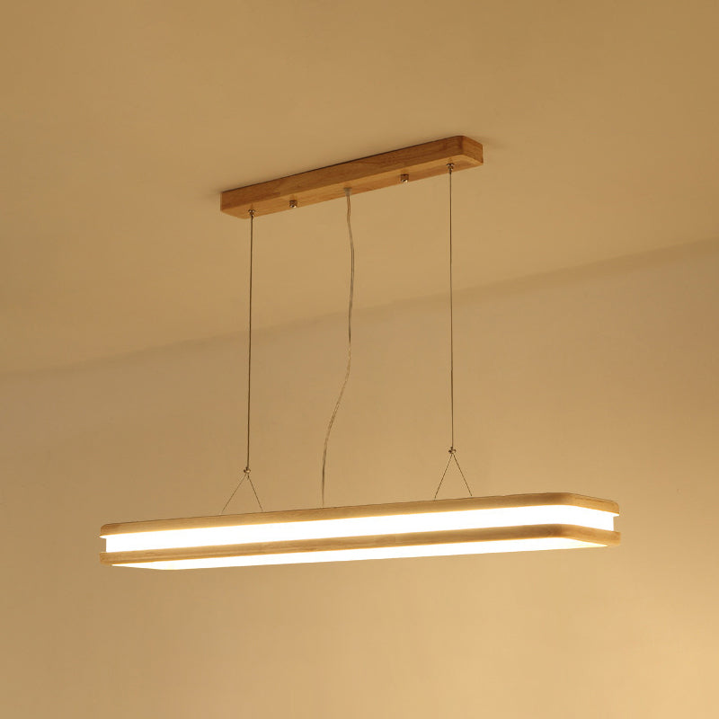 Wood Rectangular Hanging Island Lamp Minimalist LED Acrylic Ceiling Suspension Lamp for Dinner Wood 47