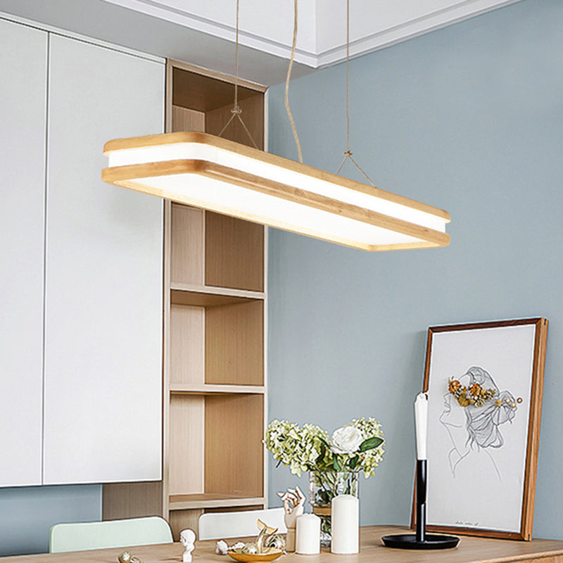 Wood Rectangular Hanging Island Lamp Minimalist LED Acrylic Ceiling Suspension Lamp for Dinner Clearhalo 'Ceiling Lights' 'Island Lights' 'Lighting' 2628238