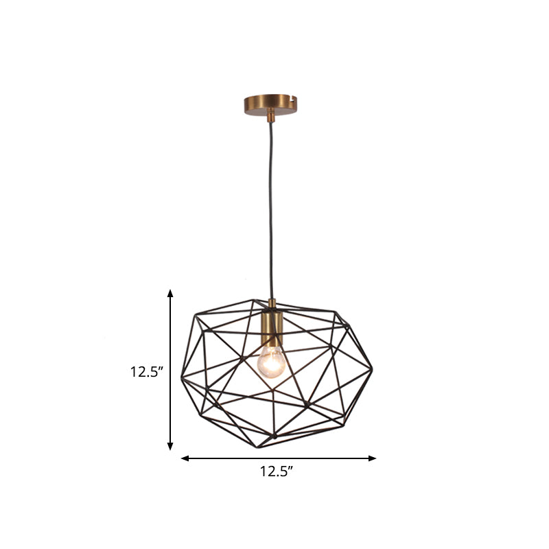 Black Wire Cage Pendant Lamp Vintage Style 1 Light Metallic Hanging Light Fixture for Dining Room, 12.5