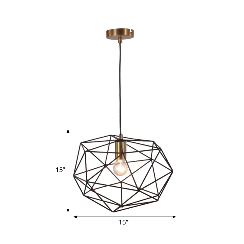 Black Wire Cage Pendant Lamp Vintage Style 1 Light Metallic Hanging Light Fixture for Dining Room, 12.5