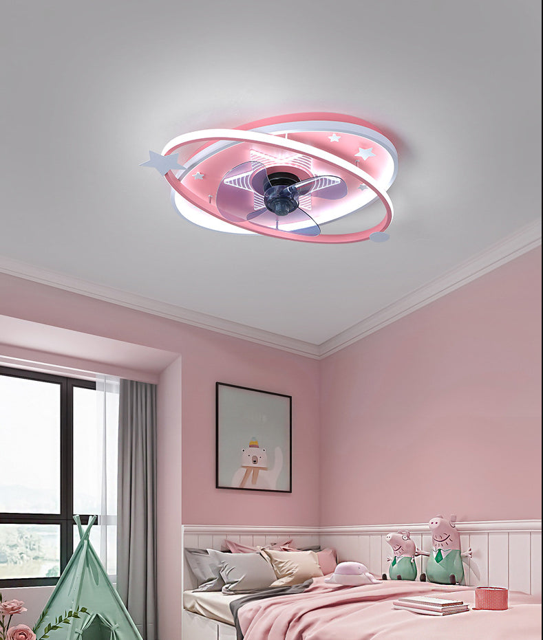 Nordic Metal Flush Mount Ceiling Fan Light Fixture Saturn Flush Mount Spotlight with Fan for Kids Bedroom Clearhalo 'Ceiling Fans with Lights' 'Ceiling Fans' Lighting' 2628404