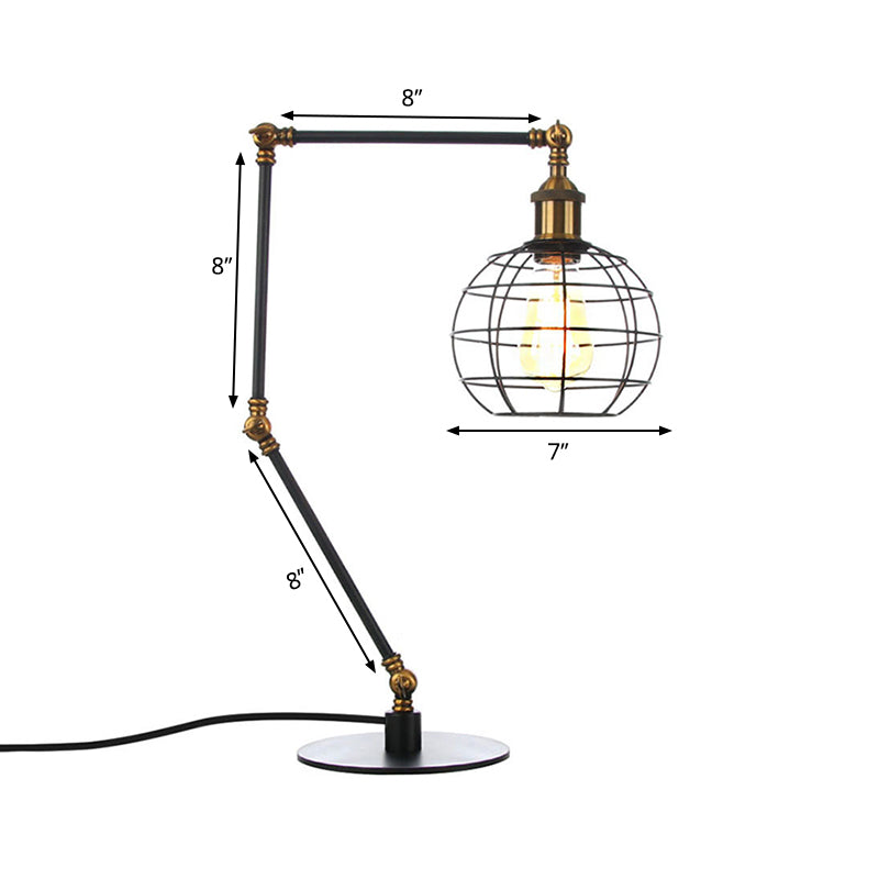 Warehouse Wire Guard Table Light Metal 1 Head Coffee Shop Table Lamp with Global Shade in Black/Brass Finish Clearhalo 'Lamps' 'Table Lamps' Lighting' 262866