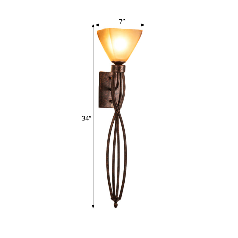 Twist Corridor Wall Lamp Vintage Metal 1 Light Rust Sconce Light Fixture with Trapezoid Glass Shade Clearhalo 'Wall Lamps & Sconces' 'Wall Lights' Lighting' 262871