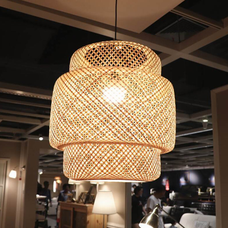 Modern Style Tiered Ceiling Light Bamboo 1-Light Restaurant Hanging Pendant Lighting in Beige Clearhalo 'Ceiling Lights' 'Pendant Lights' 'Pendants' Lighting' options 2628985