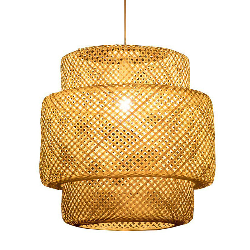 Modern Style Tiered Ceiling Light Bamboo 1-Light Restaurant Hanging Pendant Lighting in Beige Clearhalo 'Ceiling Lights' 'Pendant Lights' 'Pendants' Lighting' options 2628989