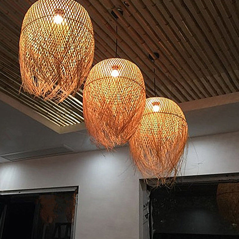 Beige Hand-Worked Pendant Chinese Style 1 Bulb Bamboo Hanging Light for Dining Table Clearhalo 'Ceiling Lights' 'Pendant Lights' 'Pendants' Lighting' options 2628996