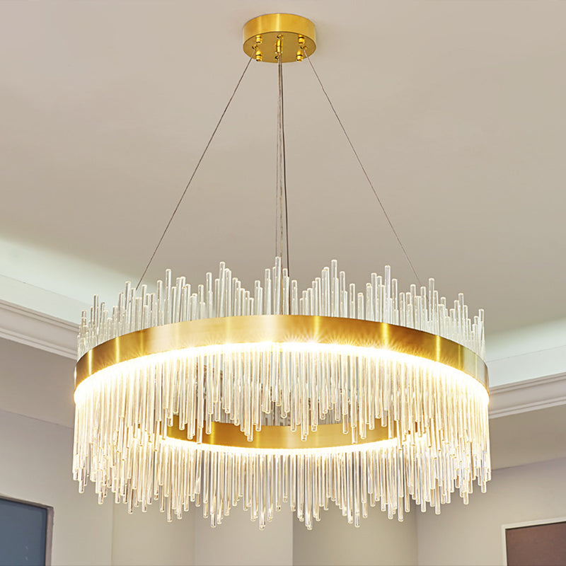 Mid-Century Modern Clear Crystal Down Lighting Pendant Round LED Suspension Lamp for Dining Table Clearhalo 'Ceiling Lights' 'Pendant Lights' 'Pendants' Lighting' 2629023