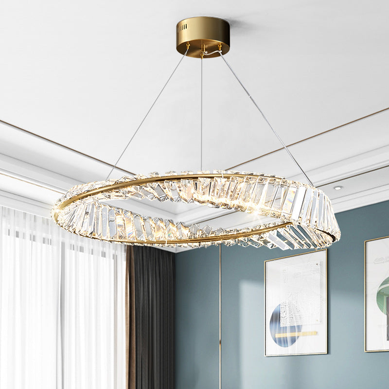 Circular Carousel LED Pendant Lamp Modern Minimalist Prismatic Crystal Living Room Hanging Ceiling Light Clearhalo 'Ceiling Lights' 'Pendant Lights' 'Pendants' Lighting' 2629035