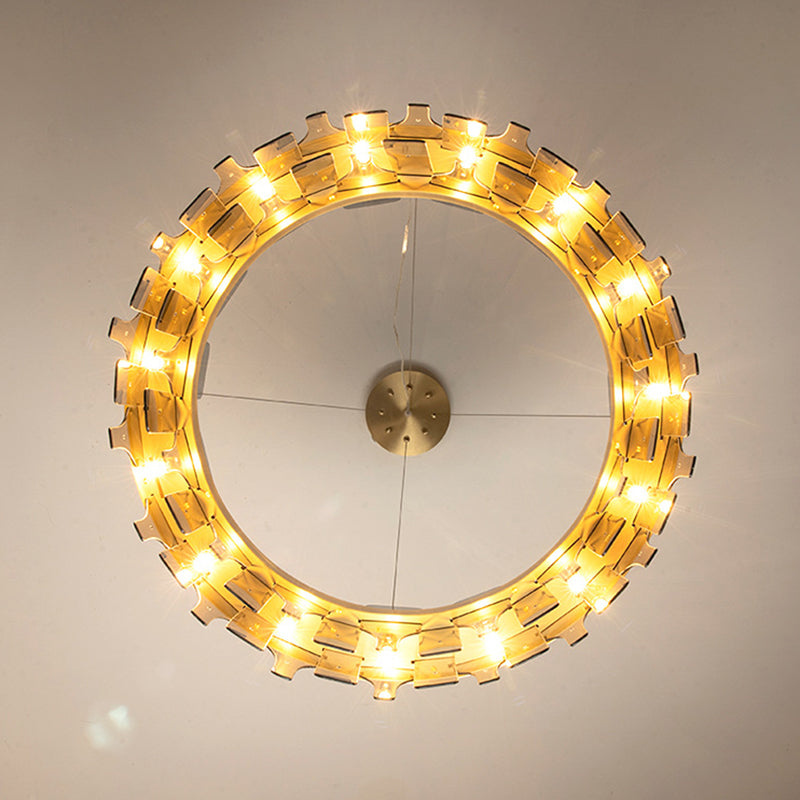 Gold Circular Pendant Lamp Modern Minimalist Smoked Glass Living Room Hanging Ceiling Light Clearhalo 'Ceiling Lights' 'Pendant Lights' 'Pendants' Lighting' 2629060