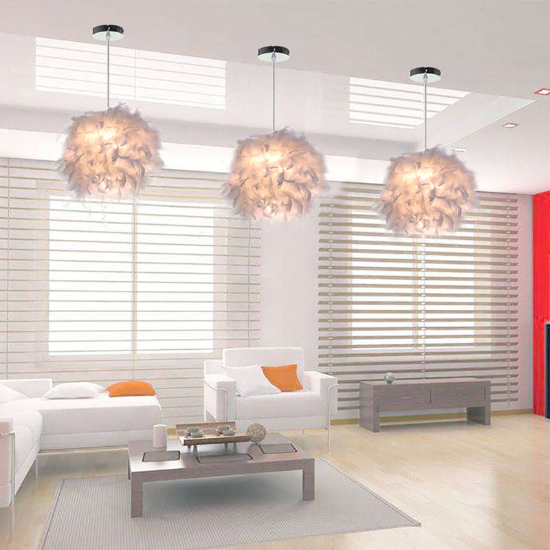 Sphere Feather Ceiling Chandelier Modern Creative Art Deco Living Room Hanging Ceiling Light in White Clearhalo 'Ceiling Lights' 'Pendant Lights' 'Pendants' Lighting' 2629113